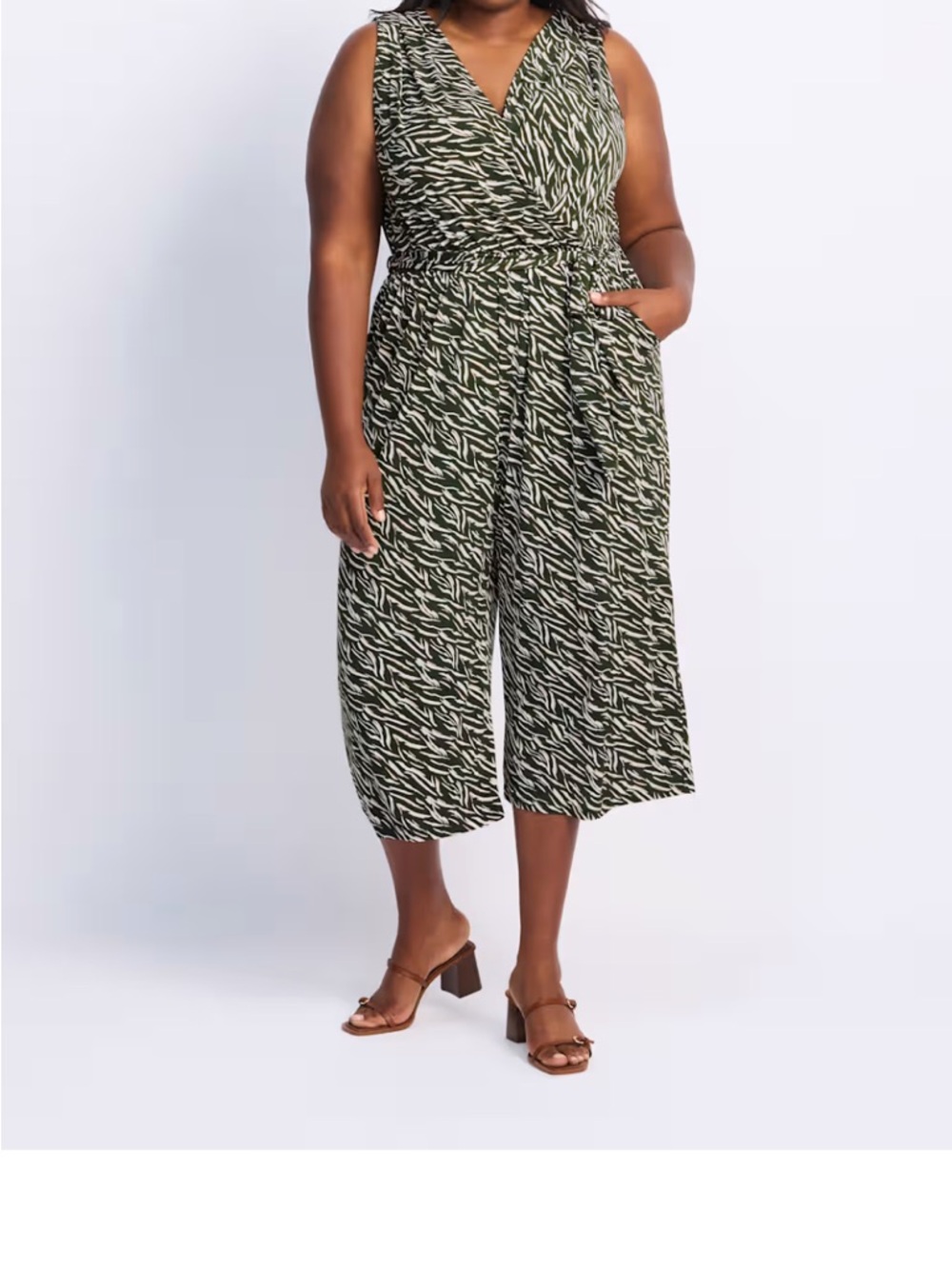 Gilli Olive and Black Zebra-Print Wrap Jumpsuit